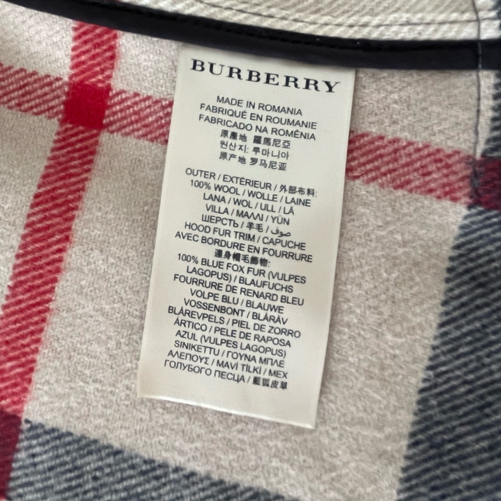 Burberry Brit Grey Wool Duffle Toggle Coat with Black Fox Fur Trimmed Hood Sz 4 - Picture 10 of 16